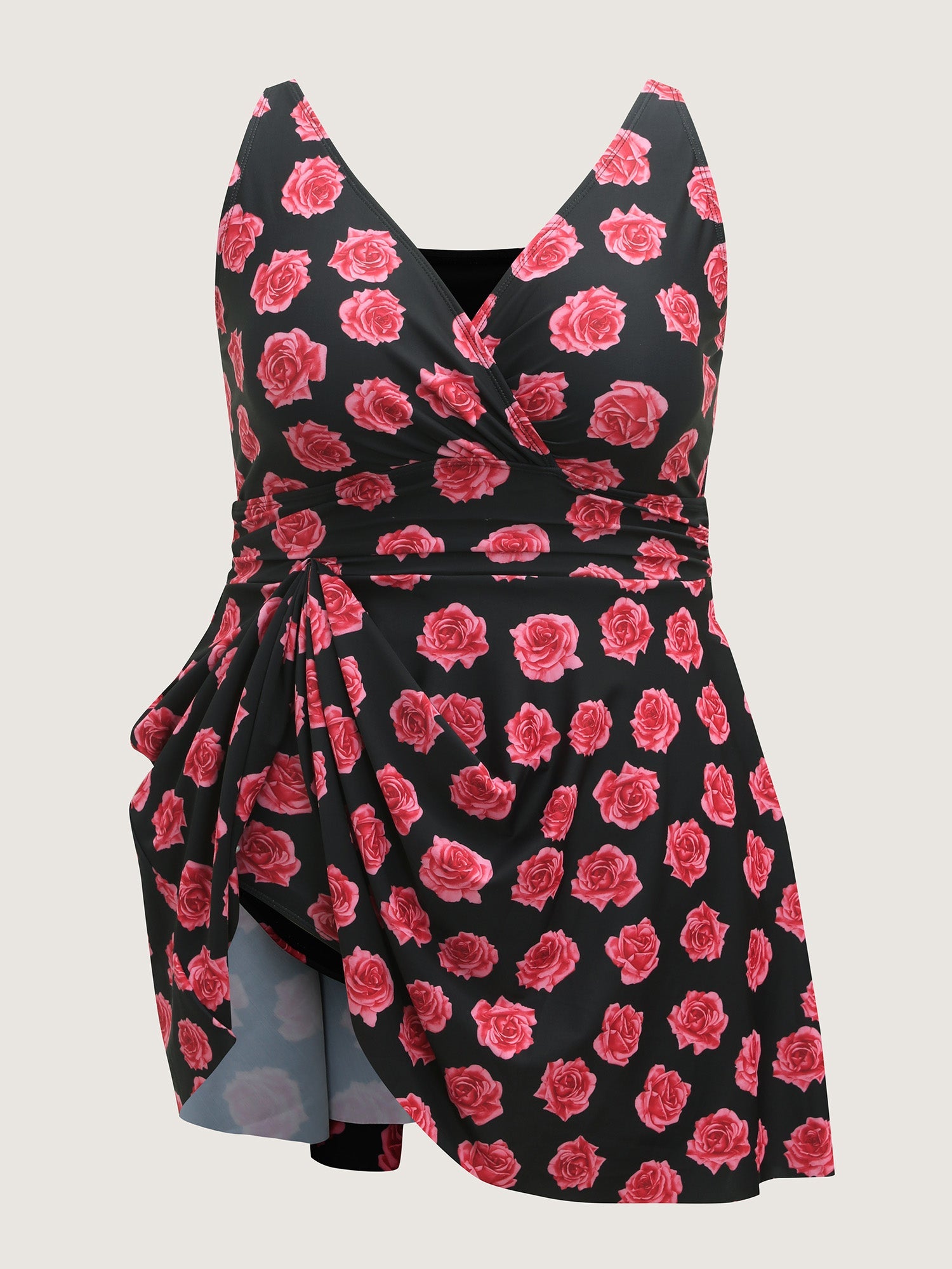 Anti-Float Tie Rosy Print Swim Dress