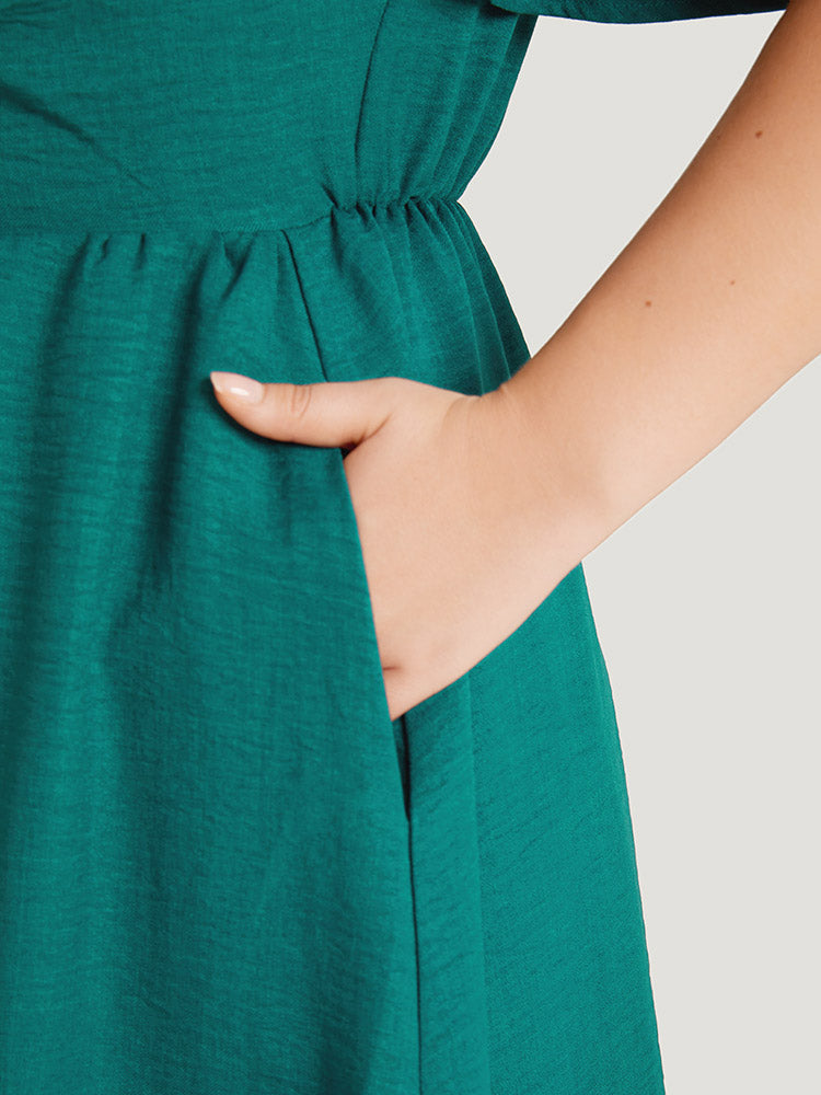 Solid Drawstring Pocket Ruffle Trim Layered Dress