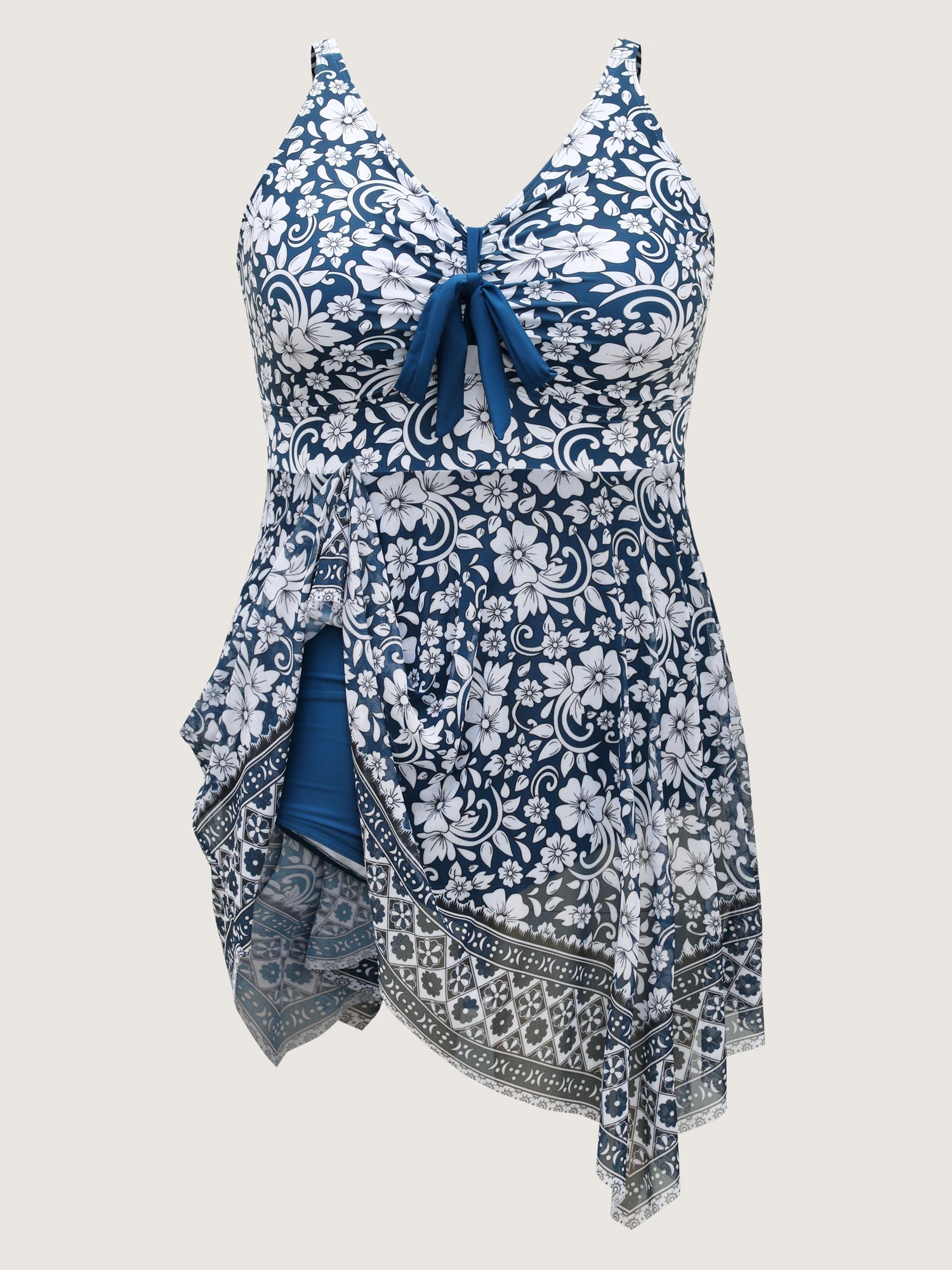 Floral Handkerchief Hem Flowy Swim Dress