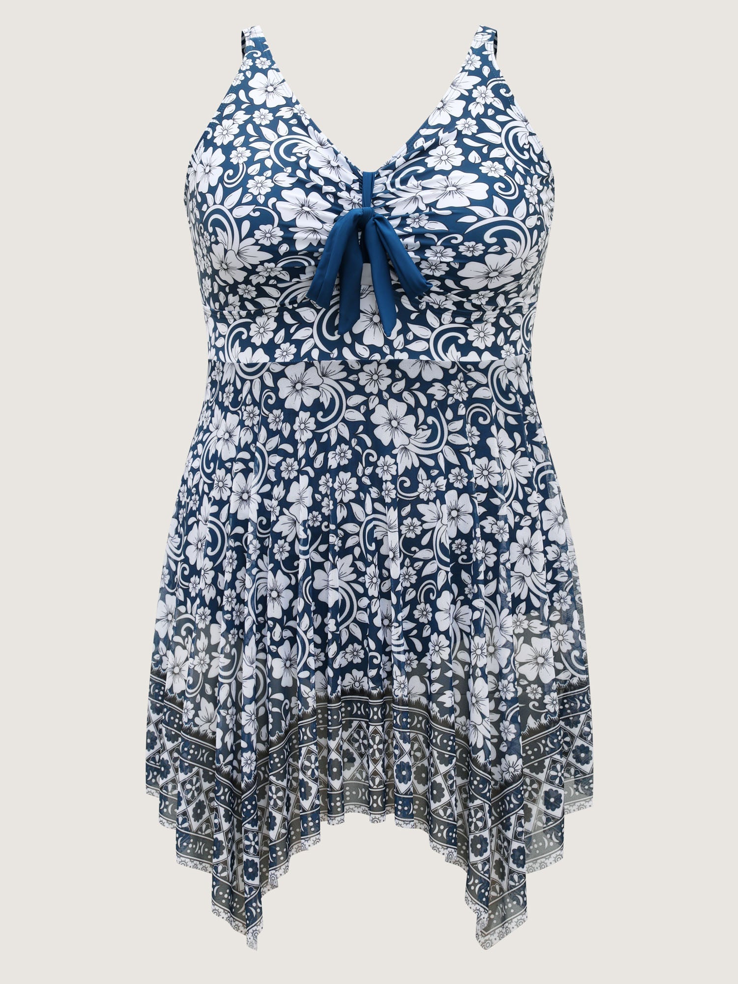 Floral Handkerchief Hem Flowy Swim Dress